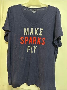 Lane Bryant Navy V-Neck Tee with Red & White Graphic